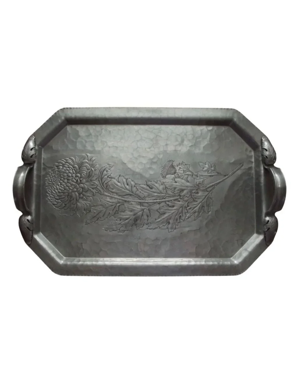 Continental Hand Wrought Silverlook Tray 755 Chrysanthemum Aluminum handles